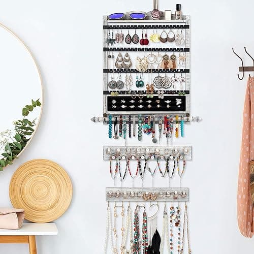QILICHZ Wall Jewelry Organizer Set of 3 Jewelry Holder Jewelry Organizer Wall Mounted Wood Hanging Jewelry Wall Organizer Rustic Jewelry Hanger for Jewelry Storage Display thumbnail 5
