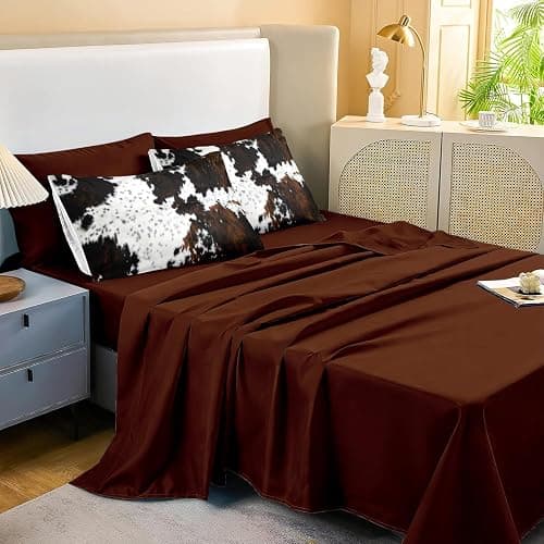 MUGINYU Brown Cowhide Comforter Set Queen, 8 Pieces Bed in a Bag Black White Cow Skin Print Western Farmhouse Animal Fur Bedding Set thumbnail 4