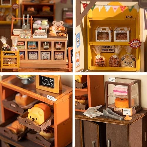 Rolife Bakery Shop DIY Miniature Dollhouse Kit Creative Gift for Adults | 1:18 Scale Becka's Baking Tiny House with LED Light, Wooden 3D Puzzle Model Kit, Diorama Craft Set for Home Decor Display thumbnail 4