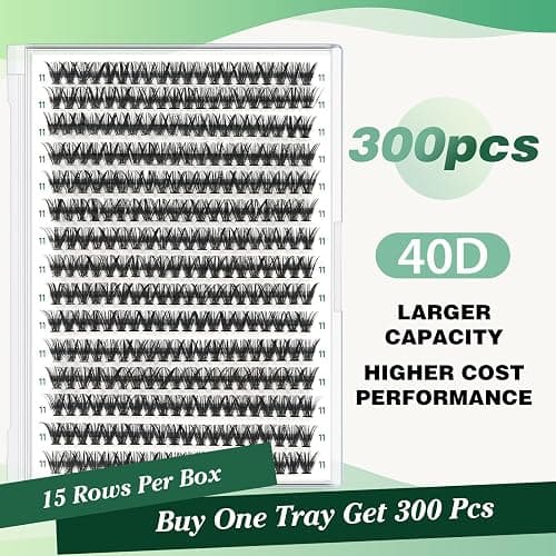 Lash Clusters 300pcs Individual Lashes 40D 0.07C Curl 11mm DIY Eyelash Extension KEYYOU Large Tray Volume Soft&Natural Cluster Lashes(40D-0.07C,11） thumbnail 2