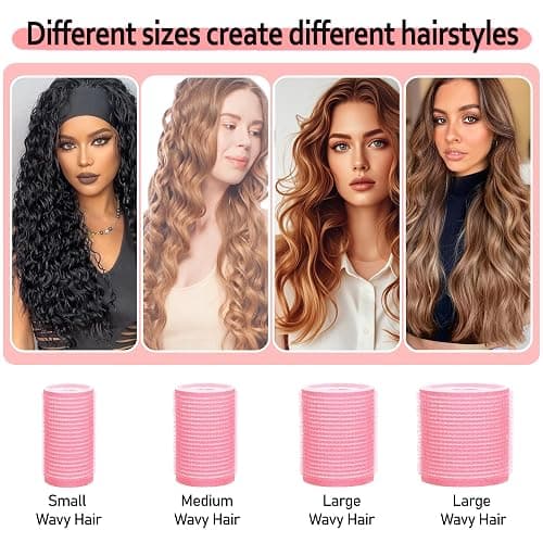 4 Sizes Self-Grip Hair Rollers Set with Clips - 4 Sizes for Long, Short Hair & Bangs (25mm, 36mm, 48mm, 60mm), Pink (PINK, 4 Sizes) thumbnail 3