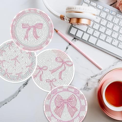 8 Pcs Diamond Painting Coasters,Diamond Painting Kits,Pink Bow Diamond Art Coasters,5D DIY Full Drill Diamond Dots,Gem Art Kits for Adults Arts and Crafts Supplies thumbnail 5