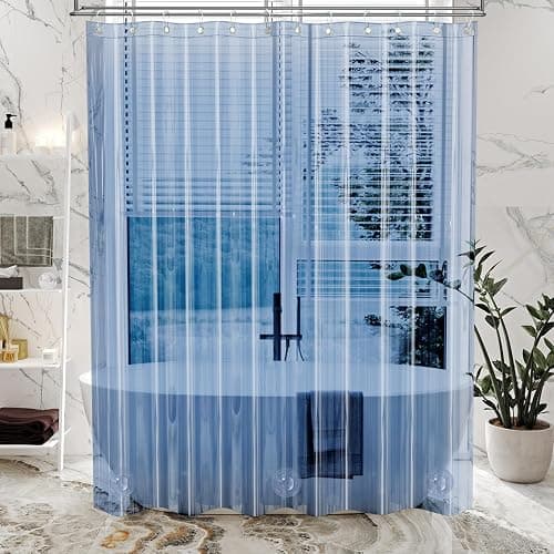 AmazerBath Premium EVA Shower Curtain Clear Blue, Luxury Shower Curtain Blue Jelly-Like Soft, Waterproof Bathroom Curtain with 3 Weighted Stones and 12 Grommets, Recyclable Packaging thumbnail 8