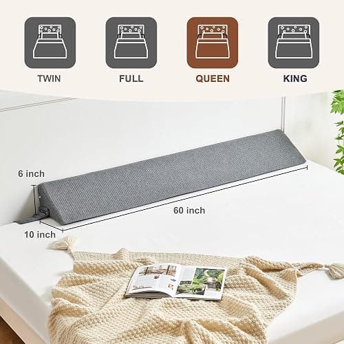 IFNOW Queen Size(60"x6"x10") Bed Wedge Pillow for Headboard, Mattress Gap Filler(0-8"), Bed Wedge for Gap Between Your Headboard and Mattress Dark Grey thumbnail 2
