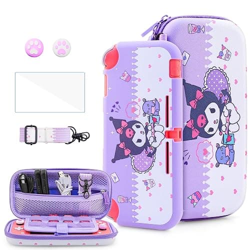 HYPERCASE Cute Switch Lite Carrying Case of Purple Bunny, with Soft Switch Lite Protective Cover, Screen Protector, Shoulder Strap & 2 Thumb Grips - Image 1