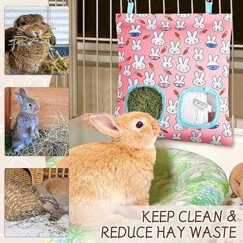 UPINS 3 Hay Bag for Rabbits 2-Hole Hanging Hay Feeder Guinea Pig Hay Bags, Hay Feeder for Rabbits Chinchillas Hamsters Small Pets and Animals(Light Color) thumbnail 5