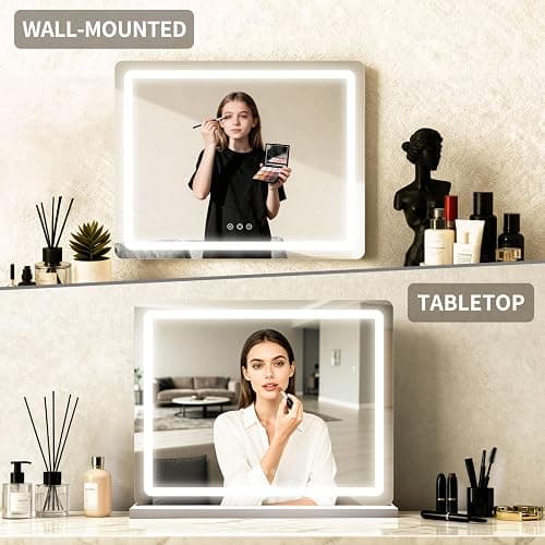 ROLOVE 23"x 18" Large Vanity Mirror with Lights, LED Makeup Mirror for Dresser and Desk, 10X Magnification, Dimmable Touch Control, Wall Mounted or Tabletop Mirror for Bedroom (White) thumbnail 5