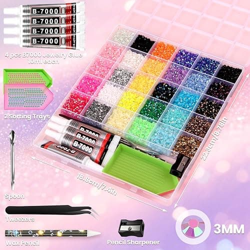 Bedazzling Kit, 40000PCS 3mm Rhinestones 30 Colors | Complete Craft Rhinestone Set with B7000 Glue & Precision Tools for Nail Art, Crafts, Clothing, Shoes and DIY Projects thumbnail 2