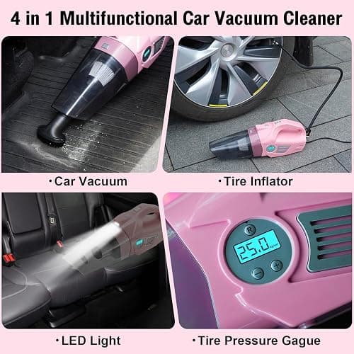 Vioview Pink Car Cleaning Kit, 25Pcs Detailing Kit Interior with 4-in-1 Power Handheld Vacuum Cleaner, Detailing Brush Set, 2-in-1 Windshield Cleaner Tool, Car Accessories for Cleaning, Gift for Women thumbnail 2