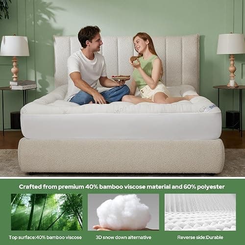 BEDLORE Twin Mattress Topper Viscose Derived from Bamboo, Thick Pillow Top Mattress Pad with Stretchable Pockets for 6-15 inches Mattress, Soft Breathable Mattress Topper for Back Pain Relief thumbnail 4