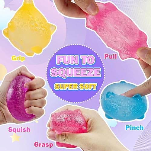 4 Pack Gummy Kitty & Sugar Ball Designs, Anxiety Relief & Focus Toy, Maltose Filled Squeeze Cat Toys for Sensory Play, Sensory Fidget Toys for Adults, Kids, Slow Rising Squishy Stress Ball thumbnail 4
