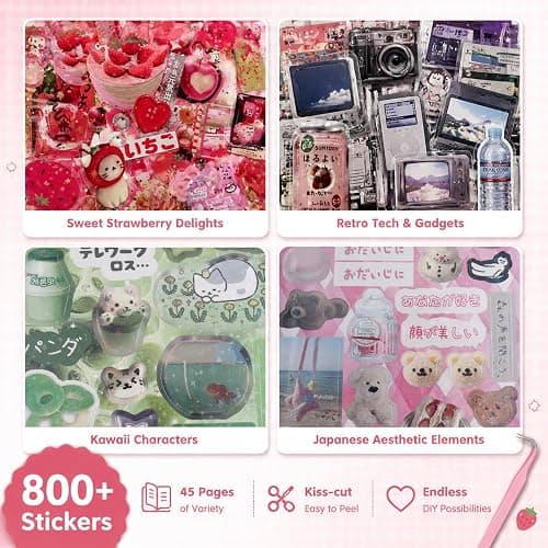 Tmtains 800+Pcs Japanese Sticker Book for Scrapbook Junk Journal (Memory) | 45 Sheets, Heisei Retro Aesthetic Korean Style, Daily Food Stickers, Stationery Supplies, DIY Journaling Planners for Adults thumbnail 6