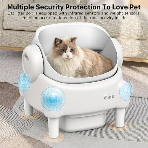 Paruuntys Automatic Litter Box,Open Top Self Cleaning Litter Box with App Control for Multiple Cats, Safety Sensors Protection, Odor Control Includes 2 roll Liners,Large Waste Bin, Cream White thumbnail 3