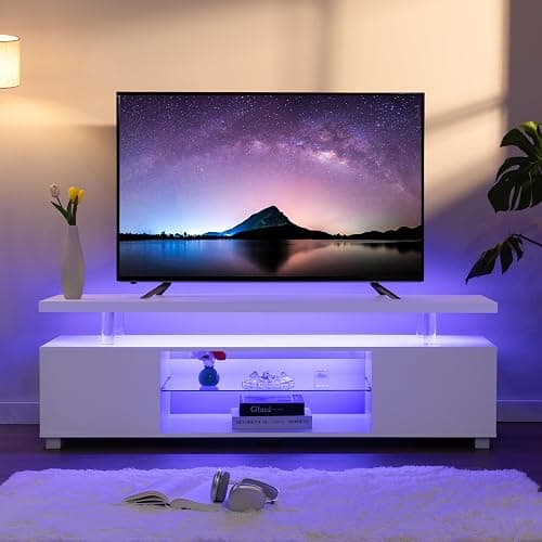 Cubehom White TV Stands for Living Room LED TV Stand Modern TV Stand with Storage for 65/70/75 inche TVs Entertainment Center for Living Room - 51inch - White thumbnail 3