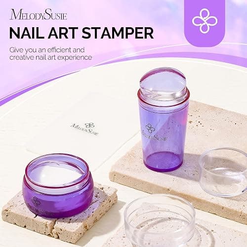 MelodySusie French Tip Tool, French Tip Stamp, Nail Stamper, 4PCS, Purple | 2 Clear Silicone Nail Stampers, 2 Scrapers, French Manicure Stamp, Nail Art Stamper, DIY Manicure, Home & Salon, Purple thumbnail 7