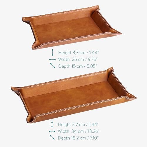 Navaris Faux Leather Valet Tray Set of 2 - Catch All Tray for Key Entryway Table Nightstand - Catchall for Keys Watch Remote Phone - Valet Storage for Men - Mens Storage Dish thumbnail 6