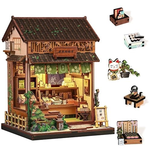 Japan Book Nook, DIY Miniature House Kit, Japanese Sweet Wagashi Shop | 3D Wooden Puzzle,Mini House Kit, Tiny Home, Decorative Home Decor, Adults Crafts Gifts (Sweet Shop) - Image 1