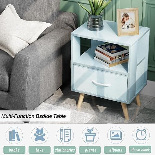 Aenuert Night Stand, Blue Kids Nightstand with Drawer, Nursery Side Table with Open Storage, 2-Tier Modern End Table, Bedside Table for Small Space, Living Room, Bedroom thumbnail 5