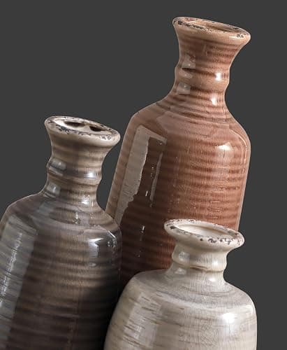 Ceramic Vases Set of 3, Neutral Rustic Farmhouse Vases Home Decor Decorative Flower Vase Modern Boho Pampass Vase for Table Mantel Entryway Shelf Living Room Kitchen Bathroom - Brown thumbnail 4