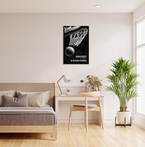 SKASNFAI Mindset is Everything Canvas Wall Art Basketball Poster Room Decor Inspirational Motivational Quotes Print Picture Framed for Boys Room Sports Themed Office Decor (12L x 16W) thumbnail 3