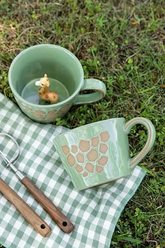 DIHOclub Giraffe Coffee Cup Ceramic 3D Wild Animal Inside Mug,Cute Cartoon Handmade Figurine Mugs,Holiday and Birthday Gift for Coffee Milk Tea Lovers,12 OZ(Green Giraffe) thumbnail 5