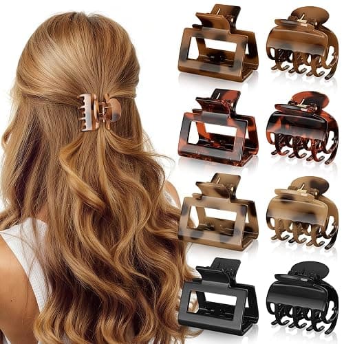 Oeusnael 8 PCS Medium Hair Clips for Women Girls - 2 Styles Rectangle and Double Row Teeth Small Claw Clips for Thin Thick Hair, Strong Hold Jaw Clips Stylish Leopard Print Hair Accessories, Tortoise - Image 1