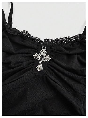 Verdusa Women's Gothic Lace Y2k Cami Top Ruched Slim Fit Camisole Sleeveless Going Out Tops thumbnail 5