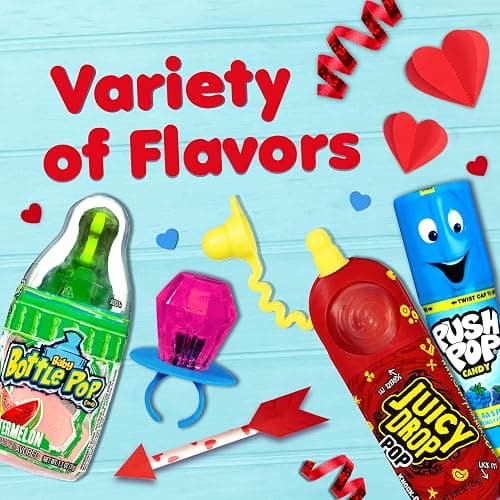 Candy Variety Pack, 18Ct Assorted Valentine's Candy Lollipops, Bulk Individually Wrapped Ring Pop, Push Pop, Baby Bottle Pop & Juicy Drop, Birthday Party Favors, Valentine's Gifts, Kids Goodie Bags thumbnail 6