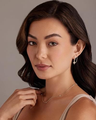 PAVOI 14K Gold Chain Earrings for Women | Double Piercing Dangle Chain Huggie Hoop Earrings | Cubic Zirconia Pearl Stud Ear Cuff Earrings for Women thumbnail 4