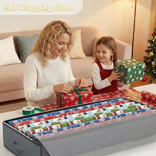 Budding Joy 90L Under Bed Storage Containers, Closet Organizers and Storage Bins, Foldable Underbed Storage Bags for Linen Sheets, Blanket, Clothing, Comforter, Sweaters, Pillows, Wrapping Paper, Grey thumbnail 2