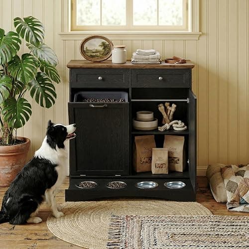 Furnaza Dog Food Storage Cabinet for Dogs & Cats,Pet Feeding Station with 4 Bowls, Tilt-Out Dog Feeding Station, Pet Storage for Kitchen, Living Room thumbnail 2
