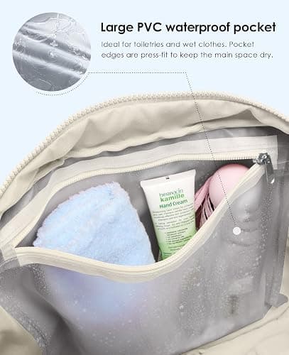 Gym Bag for Women, Travel Duffle Bags with Wet Pocket, Lightweight Carry on Bag Overnight Weekender Duffel Bag, Water Resistant (Beige) thumbnail 4