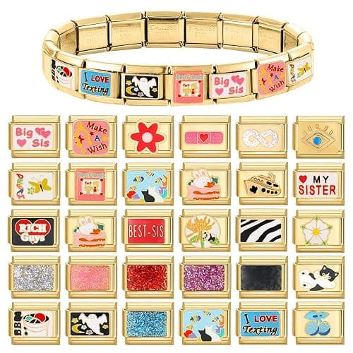 papasgix Custom Italian Charm Bracelet Charms Gold Set 10 Personalized Charm Brascelets 9mm Assorted Italian Charms Bracelet Links Handmade DIY Jewelry Colourful thumbnail 2