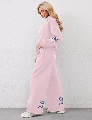 OLAPTA Women 2 Piece Outfits Bow Print Long Sleeve Hoodies Sets Graphic Sweatshirts Baggy Wide Leg Sweatpants Fall Sweatsuits thumbnail 4