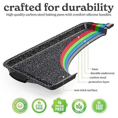 Country Kitchen Nonstick Stackable Bakeware Set - Durable, Easy Release Baking Set, Black, 10 Pcs - Black - 10 Pcs thumbnail 5