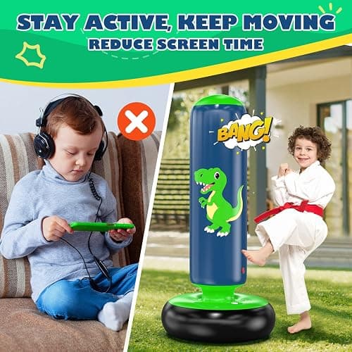 QPAU Inflatable Punching Bag, 48 Inch Stable Inflatable Boxing Bag for 3-6 Kids,Dinosaur Toy & Gifts for Boys and Girls, Kids Boxing Set for Practicing Karate, Taekwondo thumbnail 3