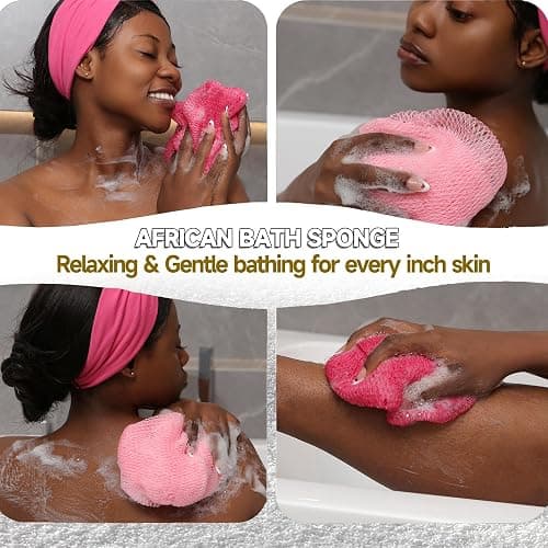 SubSahara Authentic African Net Sponge - 2 Pack Exfoliating Bath & Shower Loofah Sponge for Body & Face, Gentle Scrubber for All Skin Types, Travel, Durable (Dark Pink & Light Pink) thumbnail 3