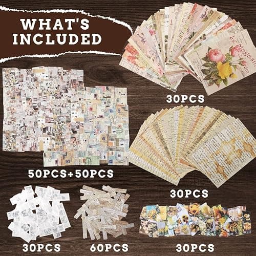 300PCS Vintage Scrapbooking Supplies Scrapbook Paper Journaling Kit Aesthetic Decorative Craft DIY Stickers Kits for Bullet Journaling, Junk Journal, Retro Crafts(Vintage) thumbnail 4