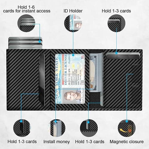 GAOCHALE Wallet for Men Pop up Card Holder, Smart, Slim, Minimalist Design for Front Pocket, Premium RFID Blocking, 10-14 Card Capacity | ID Window | Cash Slot(Carbon) thumbnail 3