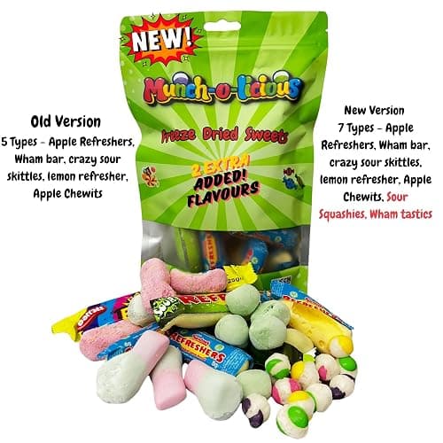 Munch-o-licious Freeze Dried Sweets - NEW 120g - 7 Types/Squashies/Lemon Refresher/Skittles/Chewits/Wham bar/Wham Tastic/Apple refresher thumbnail 2