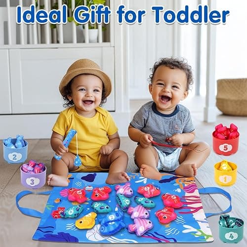 Montessori Toys for 1 Year Old - Cloth Fishing Game Baby Toys 6-12 12-18 Months with Stacking Cups - Sorting Learning Toddler Toy Age 1-2 - Babies First Birthday Gifts for 1 2 3 Year Boy Girl thumbnail 6