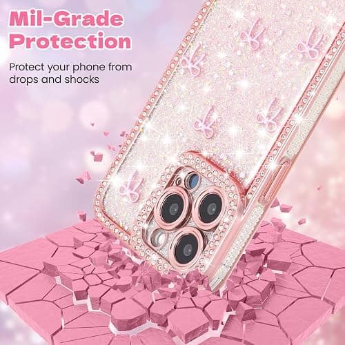 FABSPARK Case for iPhone 12 Pro Max,3D Pink Ribbon Bow,Crystal Clear Glitter Diamond Rhinestone Sequin Shiny Sparkly Bling,Aesthetic Transparent Soft for iPhone 12 Pro Max Case - Pink/Pink Bow thumbnail 5
