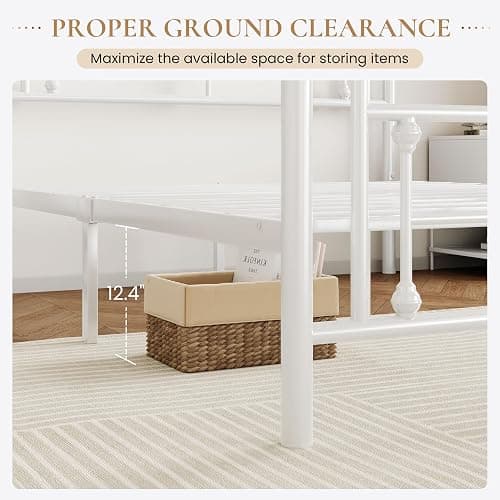 SHA CERLIN 14 Inches Full Size Metal Platform Bed Frame/Vintage Iron-Art Headboard and Footboard/Mattress Foundation for Storage/No Box Spring Needed/Noise-Free/Easy Assembly/White thumbnail 5