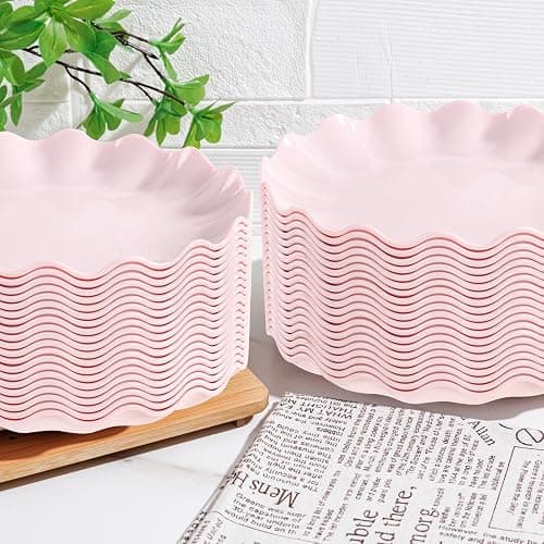 LIYH 20 Pcs 10 Inch Pink Scalloped Plastic Plates Reusable - Unbreakable Plastic Plates for Weddings Party Outdoor Picnics Dishwasher Safe BPA Free (20Guests) Wedding Plate thumbnail 2