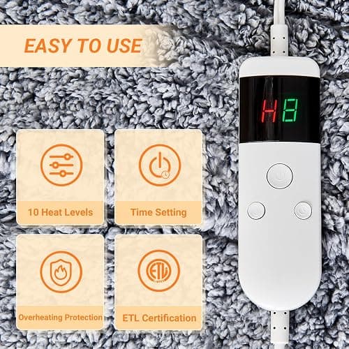 Heated Blanket Heated Throw, Electric Blanket 50"x60" Heating Blanket with 8 Hours Auto Off 10 Fast Heating Levels Machine Washable Sherpa Heated Blanket with Overheating Protection thumbnail 3