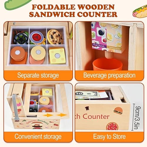 Wooderma Wooden Toys for 3+ Year Old, Sandwich Burger Counter 50 Pcs thumbnail 3