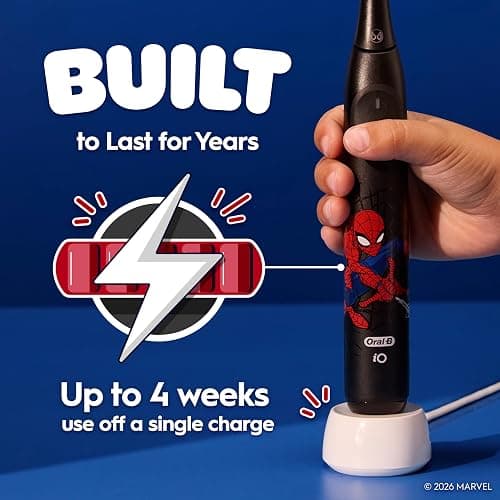 Oral-B iO Kids Limited Rechargeable Electric Powered Toothbrush, Spiderman with 1 Gentle Care Brush Head - Automatic Pressure Sensor to Protect Gums - 3 Cleaning Settings - 2 Min Music Timer thumbnail 7