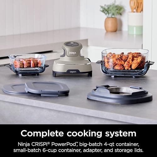 Ninja Crispi Air Fryer, Microwave, Freezer & Dishwasher Safe, Non Toxic Glass Portable Cooking System, 4 QT & 6 Cup Glass Containers with Storage Lids, Easy Meals, Air Fry, Bake, Stone, FN101ST thumbnail 3