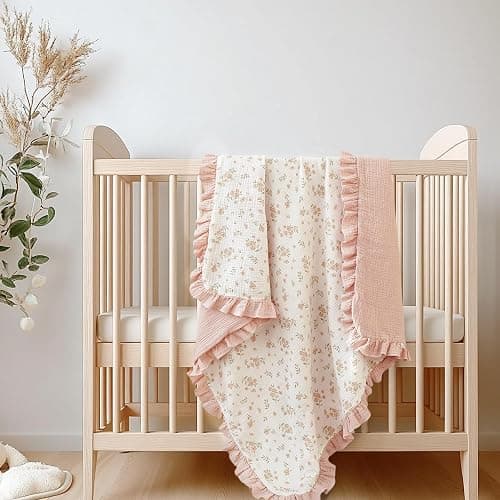 Konssy Flounce Muslin Baby Blankets, Cotton Crib Blanket for Baby Infant Toddler, Super Soft and Lightweight Nursery Blankets 40"x36" (Blossom) thumbnail 7