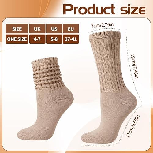 Jspupifip Slouch Socks for Woman | Scrunch Socks Knit Mid Calf Rib Tube Scrunchy Slouchy Retro Trendy Crew Socks, 4/6/8Pairs thumbnail 6